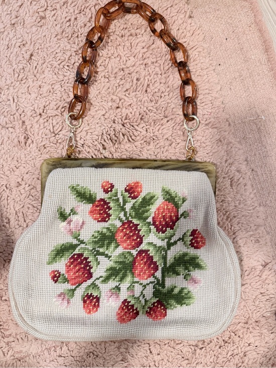Handbags - Vintage Strawberry Floral Needlepoint Top-Handle Bag - Ivory